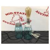 (2) Vintage Blue Ball Jars Lot Lamp