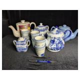 Blue Tea Pot; Blue & White Tea Pots & Cups