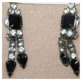 (271) 1.75" RHINESTONE AND BLACK CLIP ON EARRINGS