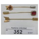 (352) 2.5" LOT OF 3 GOLD STICK PINS