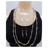 (161) 14" DOUBLE STRAND NECKLACE AND EARRINGS SET