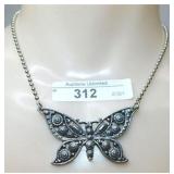 (312) VINTAGE 14" SILVER TONE BUTTERFLY NECKLACE