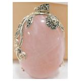 (28) VINTAGE STERLING ROSE QUARTZ FILIGREE HEMATIT