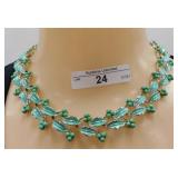 (24) VINTAGE SIGNED CARO AQUA COLORED LEAF NECKLAC