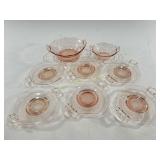 (6) Pink Depression Glass Plates & (2) Bowls