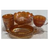 Marigold Imperial Carnival Glass Cups, Bowls, Tray