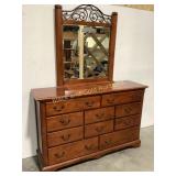 Red Stained Wood Dresser w/ Mirror