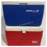 Red & Blue IGLOO 54 & Coleman 48 Coolers