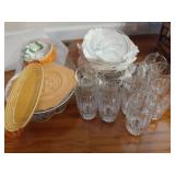 Serving trays, glasses +