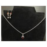 New old stock sterling silver & garnet necklace &