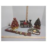 Cast Iron Train, Tree, Apples, Snowman & Sleigh