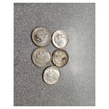 Silver! 5 Roosevelt dimes 1946-64