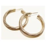 1.25" Textured Sterling Silver Hoop Earrings 6.7g