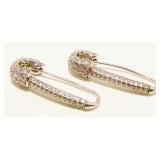 Sterling Silver & CZ Safety Pin Earrings 3.2g