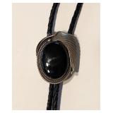 Navajo Silver & Onyx Bolo Tie Signed LP