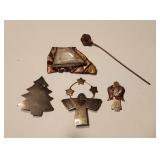 Angel & Xmas Tree Pins & Cream Jasper Brooch