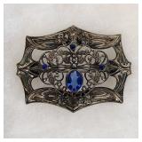 Antique 3" Art Nouveau Brooch Blue Stones