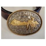 1990 Wyoming Centennial Belt Buckle & Belt