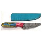 Damascus Knife w/5-Color Handle, Sheath