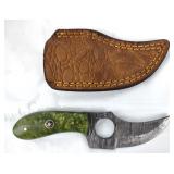 Damascus Knife w/Finger Hole, Sheath