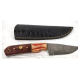 Damascus Knife w/3-Color Handle, Sheath