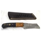 Damascus Rvrs Tanto Knife w/Blk-Brn Handle, Sheath