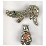 Alligator Pin & Bear w/ Pink Heart Figurine