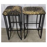 Leopard Print Padded Metal Frame Bar Stools (2)