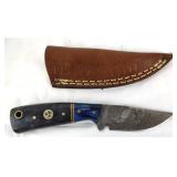 Damascus Knife w/Black-Blue Handle, Sheath, New