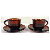 Red arcoroc Glass Cup & Saucer (2) - France