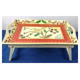 Vtg Hand Painted Floral Folding Breakfast Tray