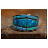 Ster. Sil. Ring, Inlaid Opal Stones Size 8, 3.44g