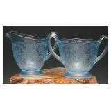 Fostoria Versailles Blue Creamer & Sugar (2)