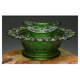 Fenton Green Daisy &  Button Pedestal Bowl & Hat