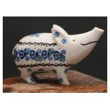 Polish Pottery Pig Figurine - 5"