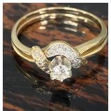 14k Gold & Diamond Double Band Ring 7 1/2 - 2.69g