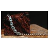 Sterling Silver & Aqua Marine Link Bracelet 14.5g