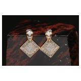 10k Gold Earrings w/ Triangular Clear Stones, 3.11