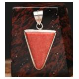 Large Sterling And Coral Pendant 12.9g