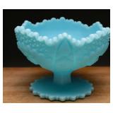 Vintage Fenton Blue Satin Glass Pinwheel Compote