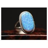 Navajo Victor Thompson Sterling & Blue Opal Ring