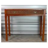 Wicker Accented Console Table with Display Shelf