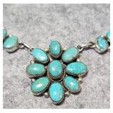 Flower Sterling Silver & Turquoise Necklace