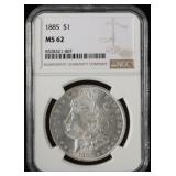 NGC Graded MS 62 1885 Morgan Dollar