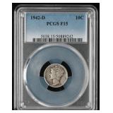 PCGS Graded  F15 1942-D Mercury Dime