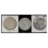 1921-P, D, S Morgan Silver Dollars (3)