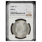 NGC Graded MS 61 1885 Morgan Dollar