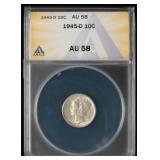 ANACS AU 58 Graded Mercury Dime 1945D