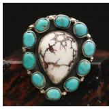 White Buffalo Turquoise & Sterling Ring 19.1g Sz.8