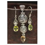 Sterling & Citrine Pendant With Peridot Earrings